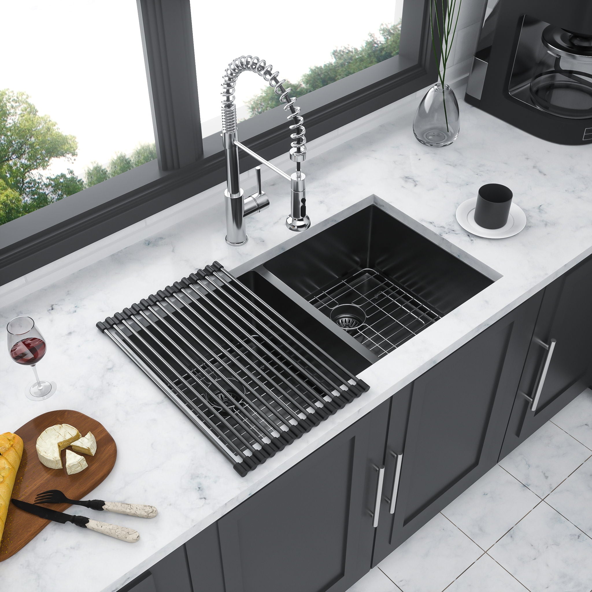 Double Bowl Undermount Kitchen Sink 16 Gauge 33&quot; X 19&quot; With Dual 10&quot; Deep Basins - Gunmetal Black