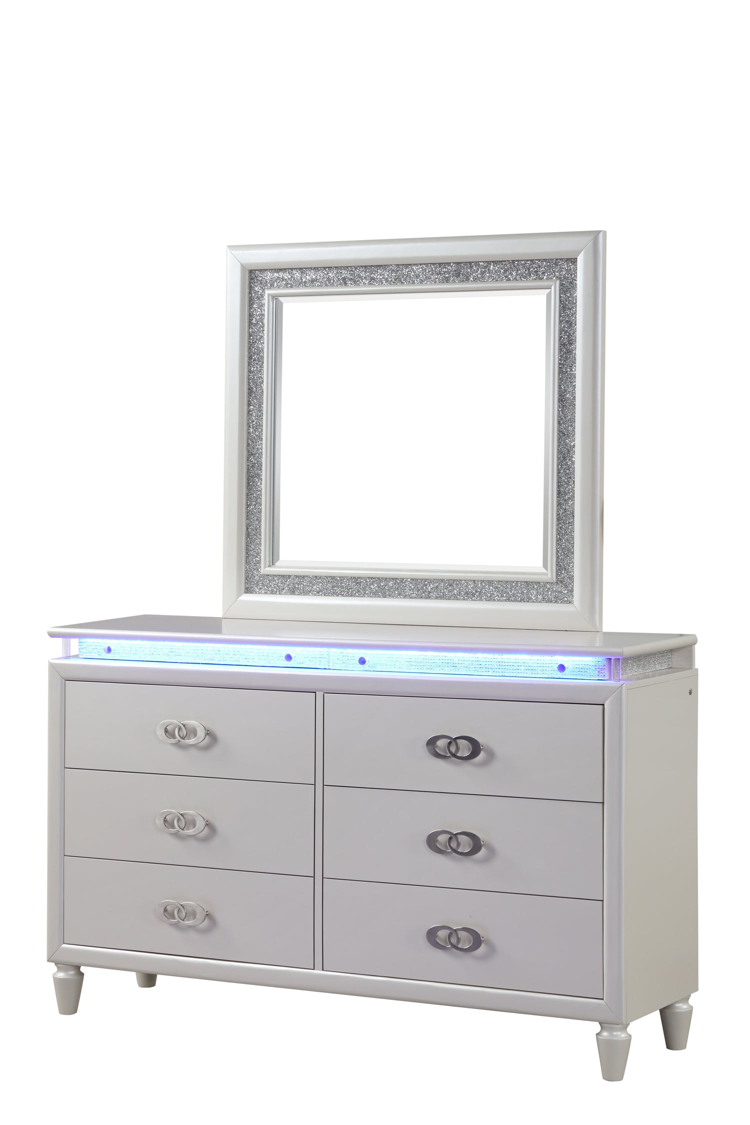 Passion Queen 4 Pc LED Bedroom Set Made with Wood in Milky white