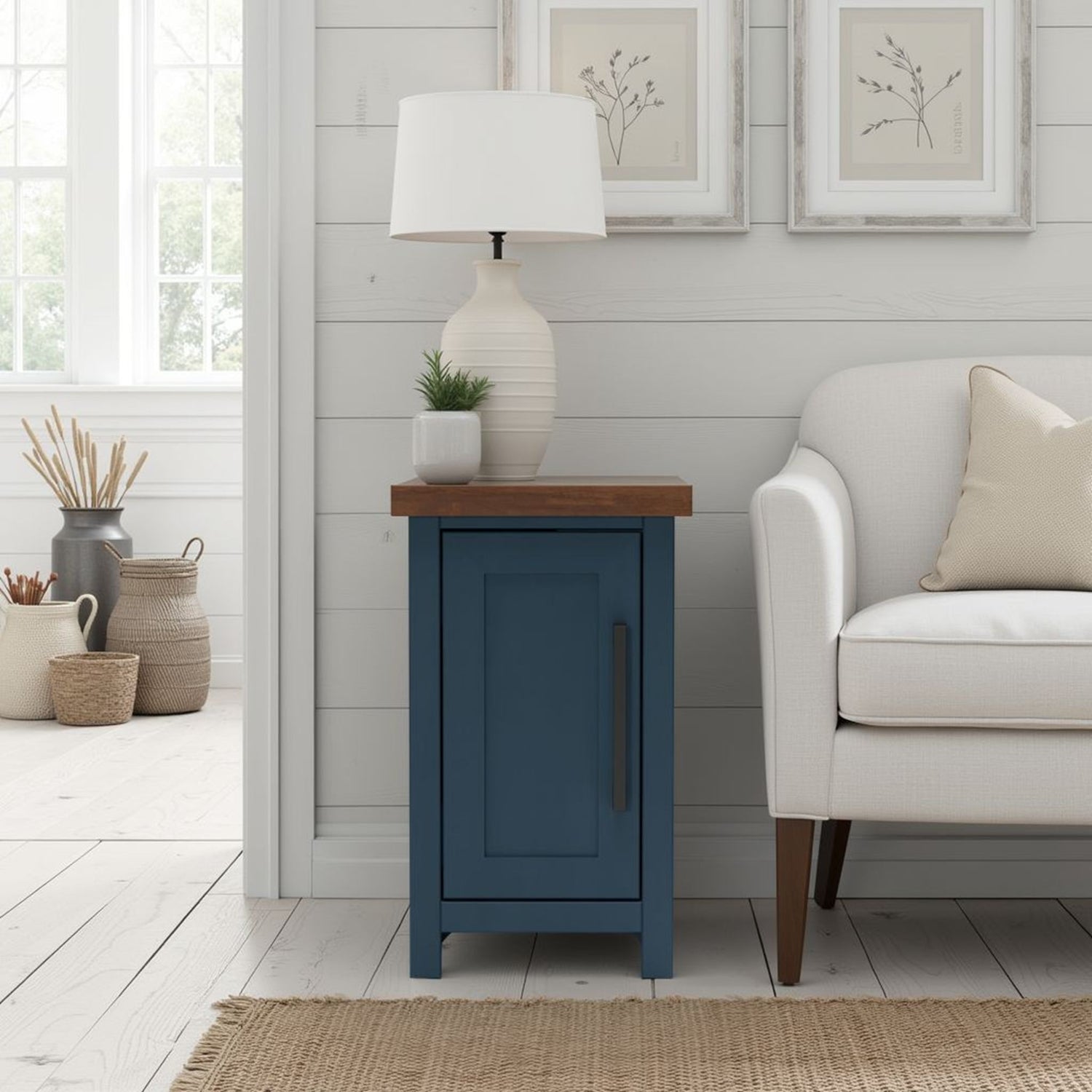 Nantucket - Chairside Table - Blue Denim, Whiskey