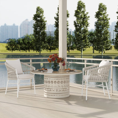 Maiden - Barrel Back Aluminum &amp; Rope Outdoor Patio Dining Chair, Sunproof Olefin (Set of 2)