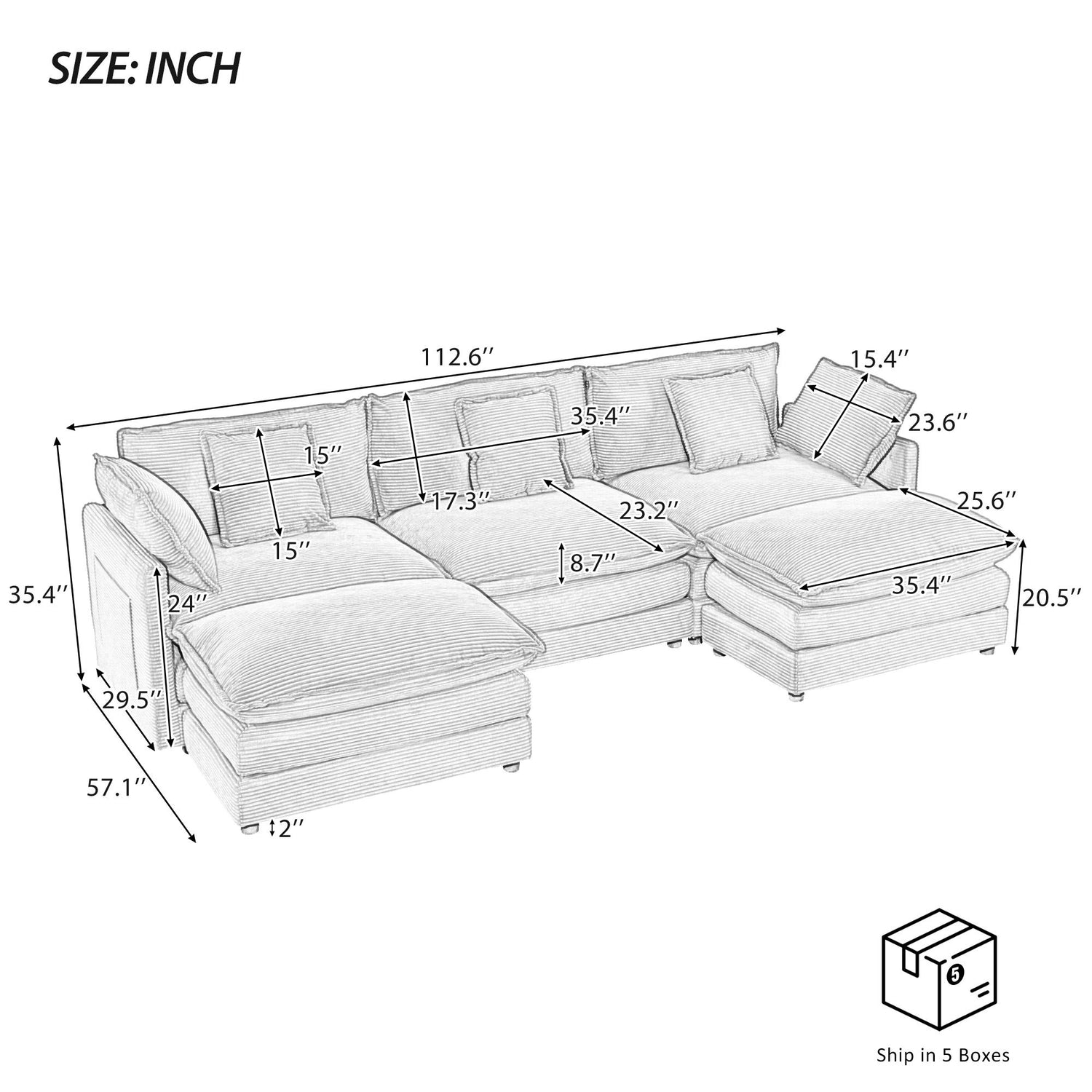 Modern Modular Sectional Sofa With Side Storage Pockets For Living Room