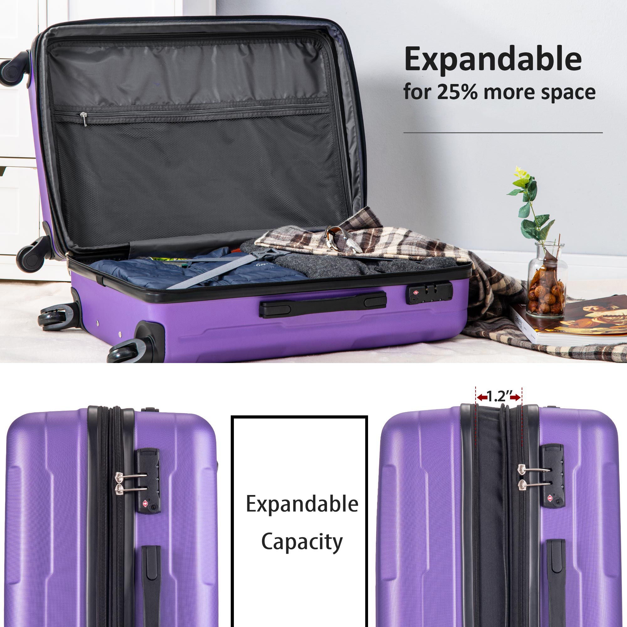 Expanable Spinner Wheel 2 Piece Luggage Set ABS Lightweight Suitcase With Tsa Lock 20&quot; / 28&quot;