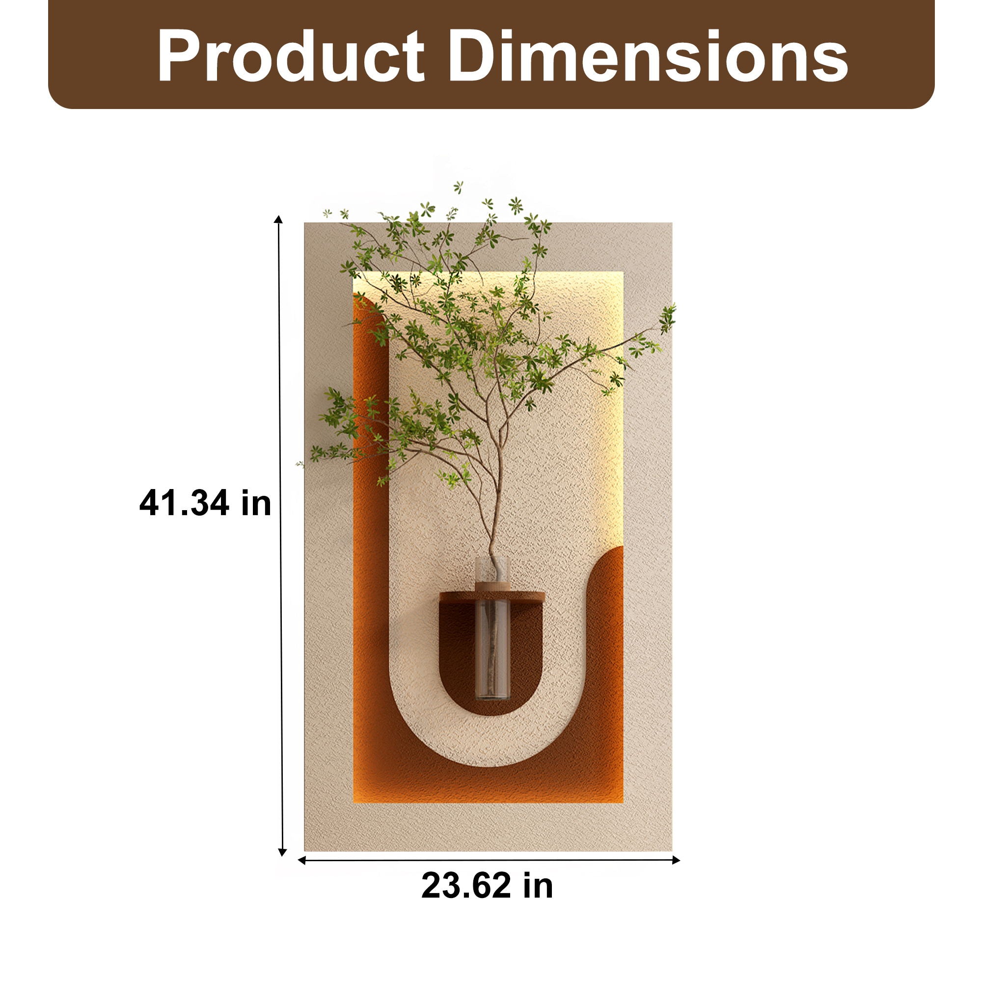 Adjustable 3 Color LED Sandstone Wall Decor With Simulated Plants, Vase &amp; Rabbit Statue - Light Coffee
