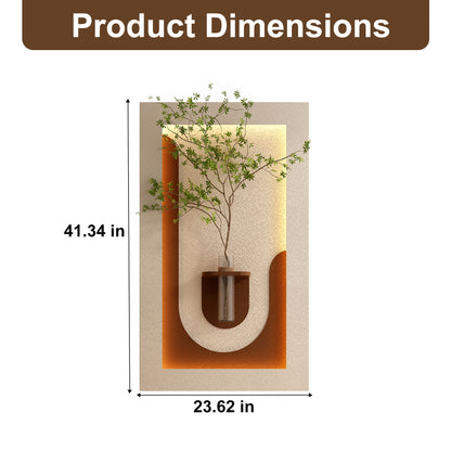 Adjustable 3 Color LED Sandstone Wall Decor With Simulated Plants, Vase &amp; Rabbit Statue - Light Coffee
