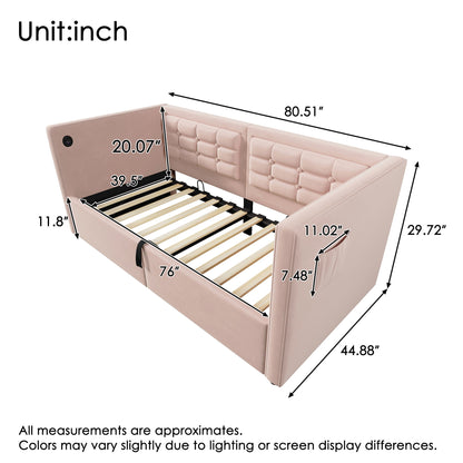 Upholstered Hydraulic Storage Daybed With USB &amp; Type C Charging