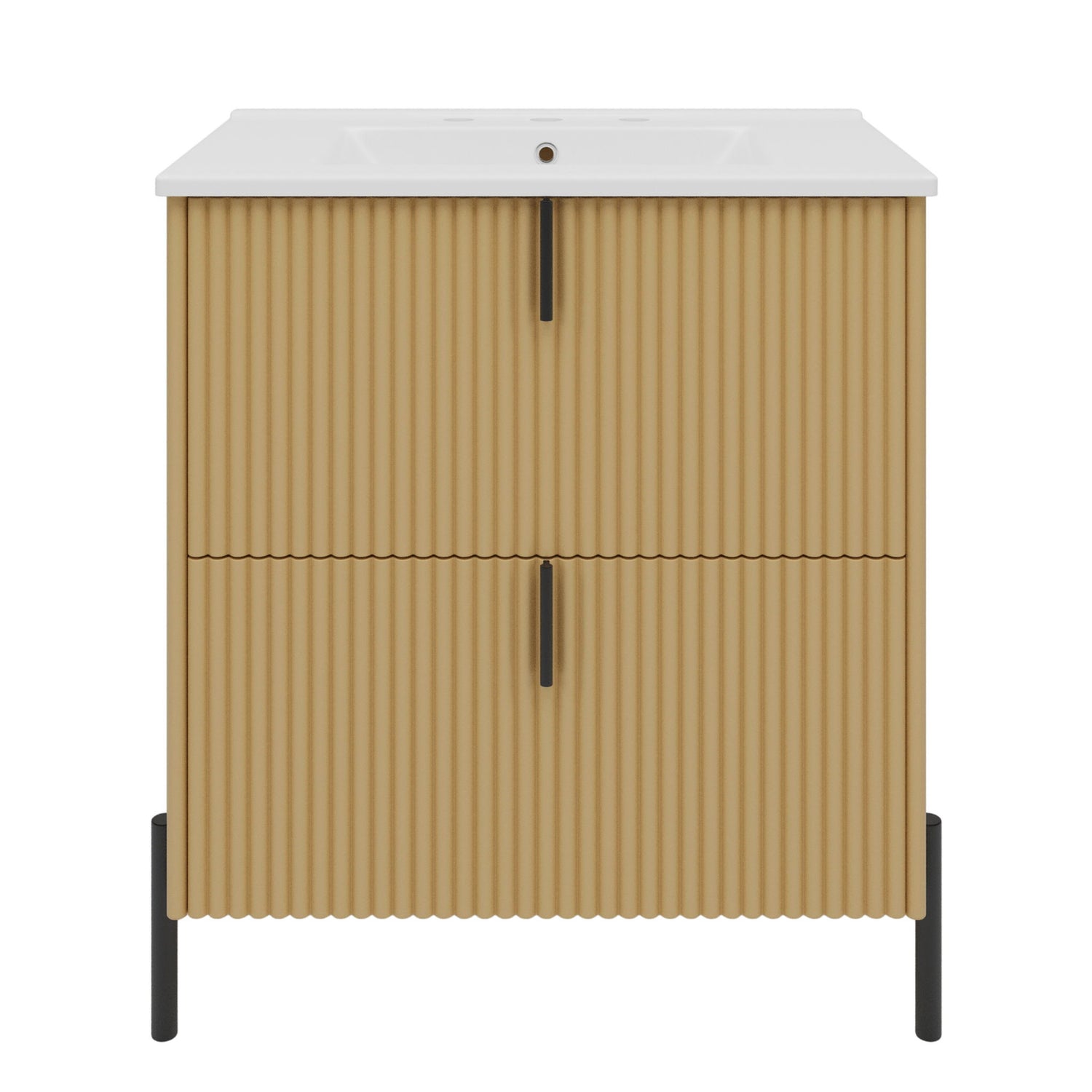 Fluted Bathroom Vanity With Ceramic Sink, Freestanding Design