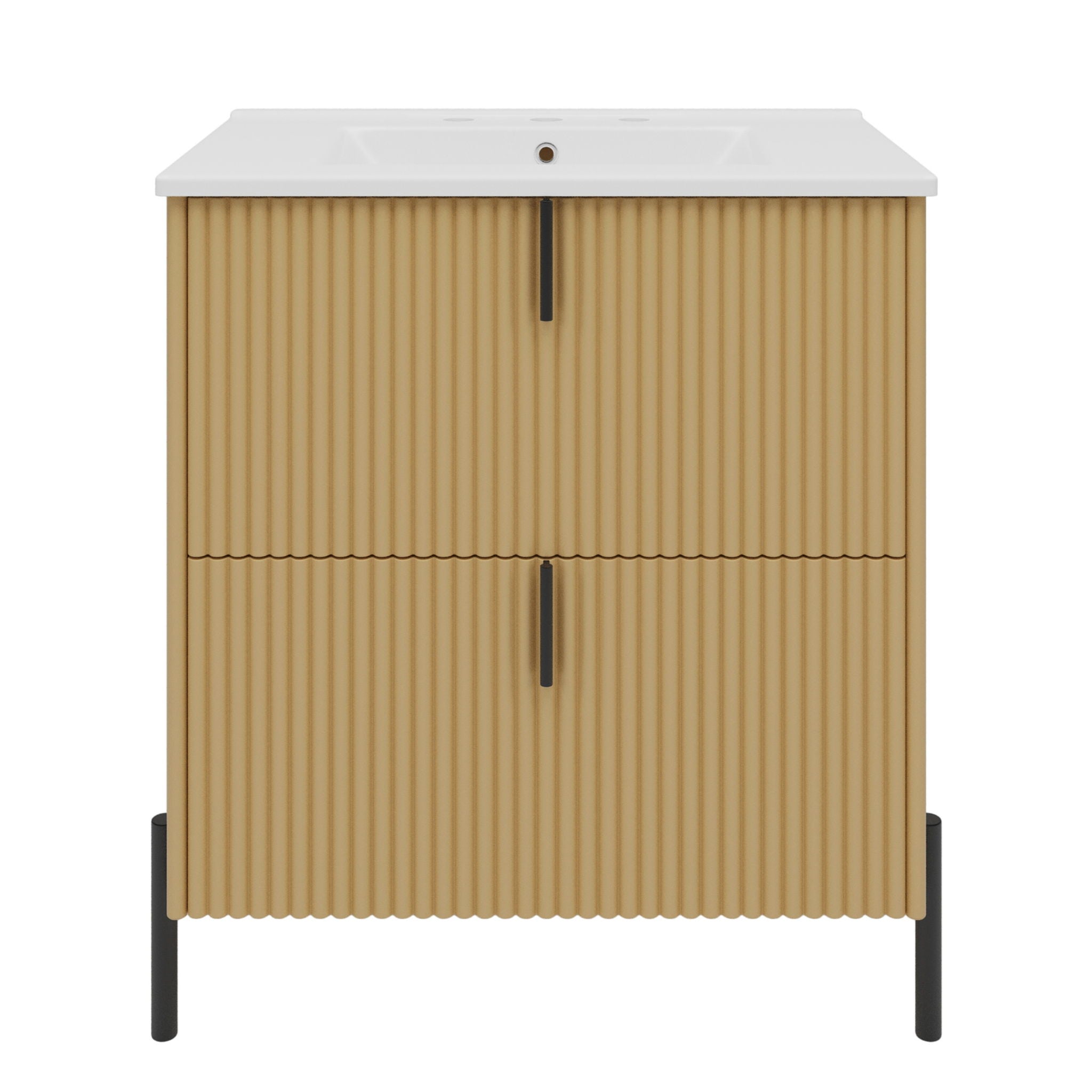 Fluted Bathroom Vanity With Ceramic Sink, Freestanding Design