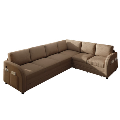 L-Shaped Couch With Pull-Out Bed, Convertible Sleeper Sofa With Side Pocket &amp; USB Port