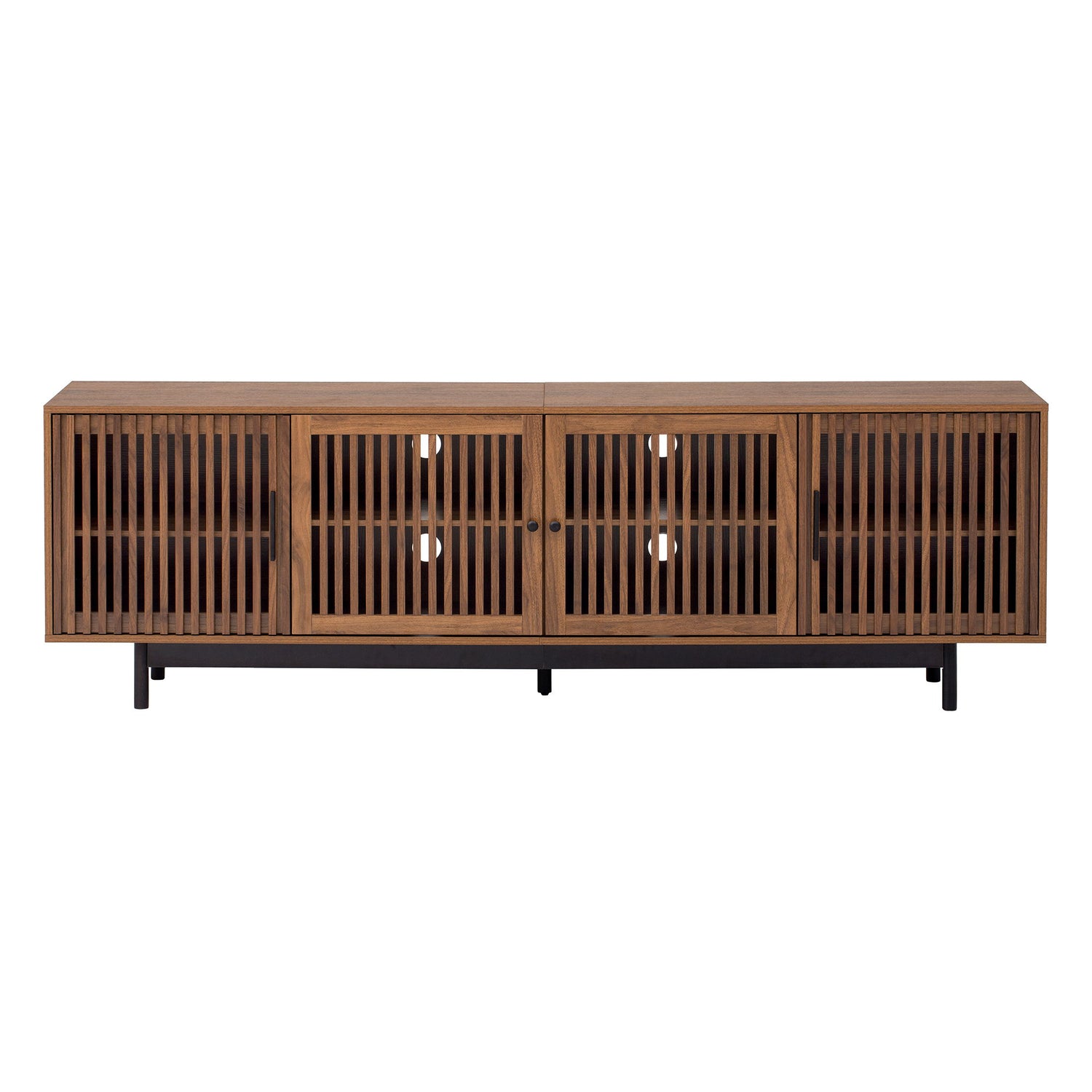 TV Stand For TVs, Entertainment Center With Closed Storage &amp; Cable Management, Soft Closing Hinges - Walnut