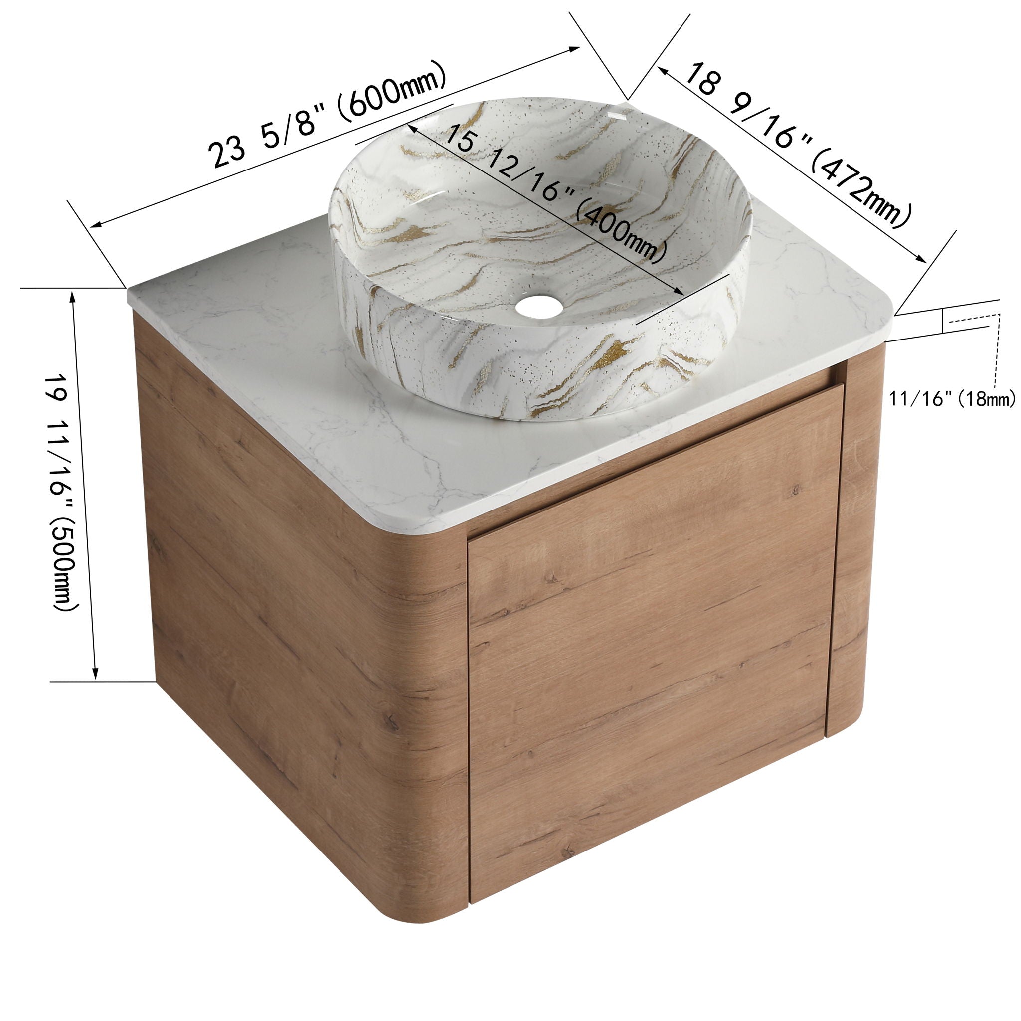 Wall Mounted Bathroom Vanity With Art Sink, 1 Soft Close Door