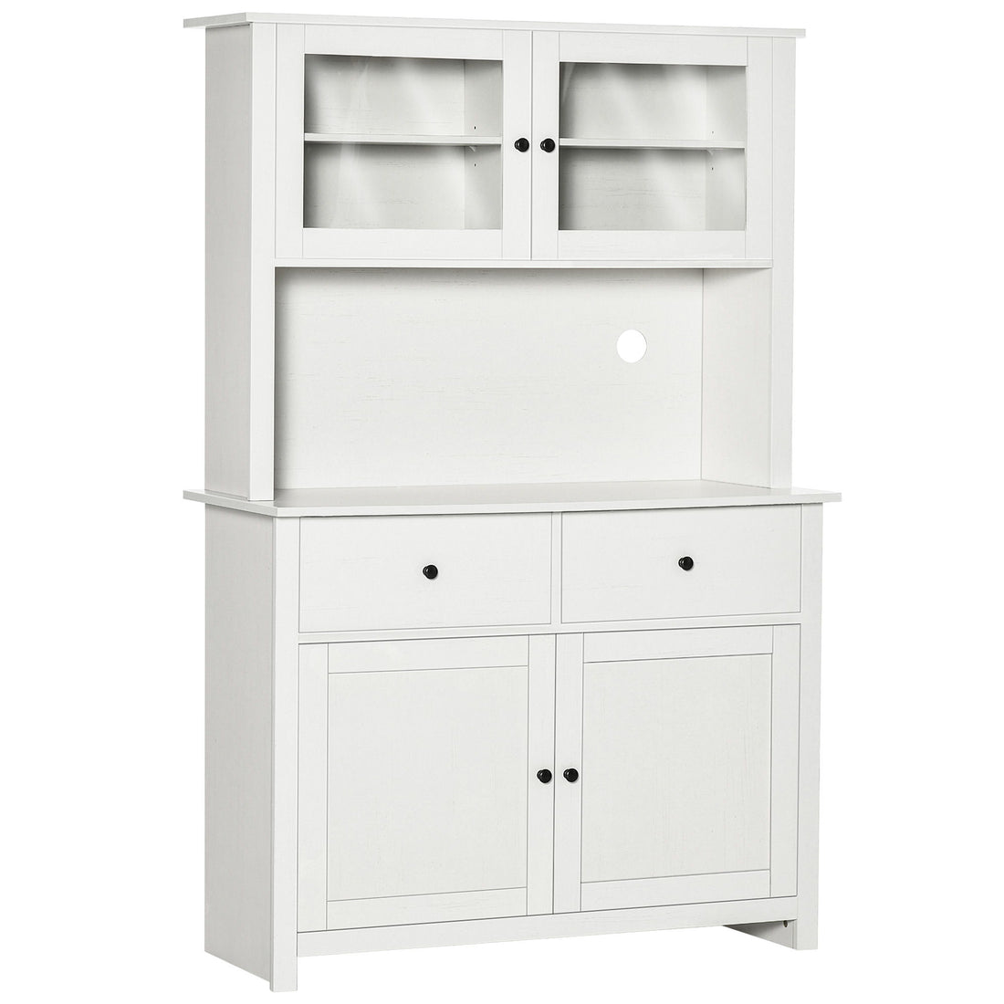 Homcom - 63.5&quot; Kitchen Buffet With Hutch, Pantry Storage Cabinet With 4 Shelves, Drawers, Framed Glass Doors, Open Microwave Countertop - Antique White