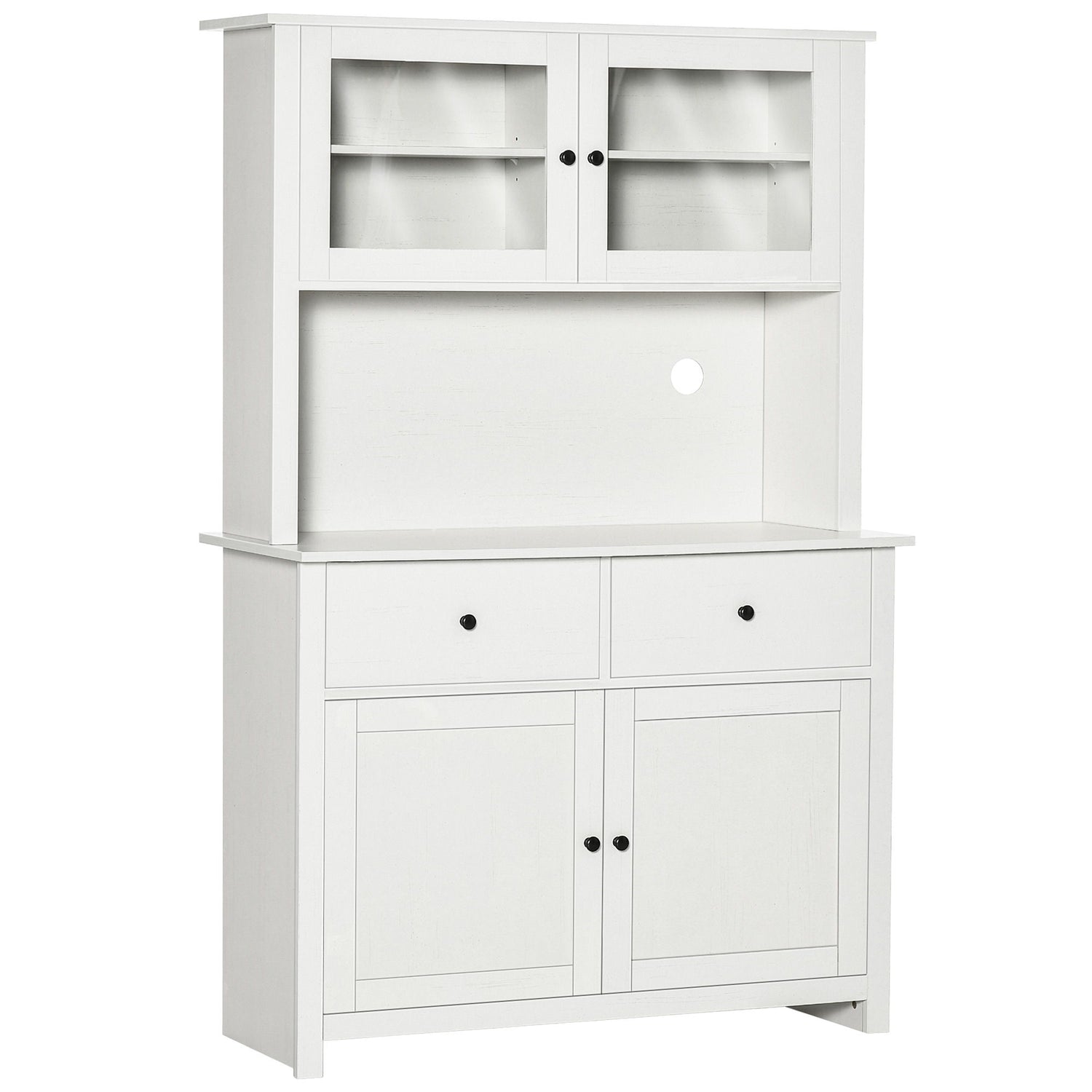 Homcom - 63.5&quot; Kitchen Buffet With Hutch, Pantry Storage Cabinet With 4 Shelves, Drawers, Framed Glass Doors, Open Microwave Countertop - Antique White