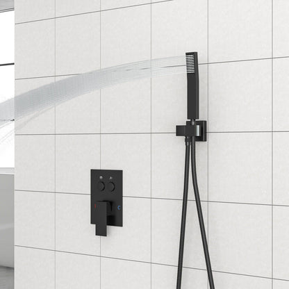 Dual Shower Head System With Rainfall Design, 10&quot; Wall Mounted Square Shower Set - Matte Black