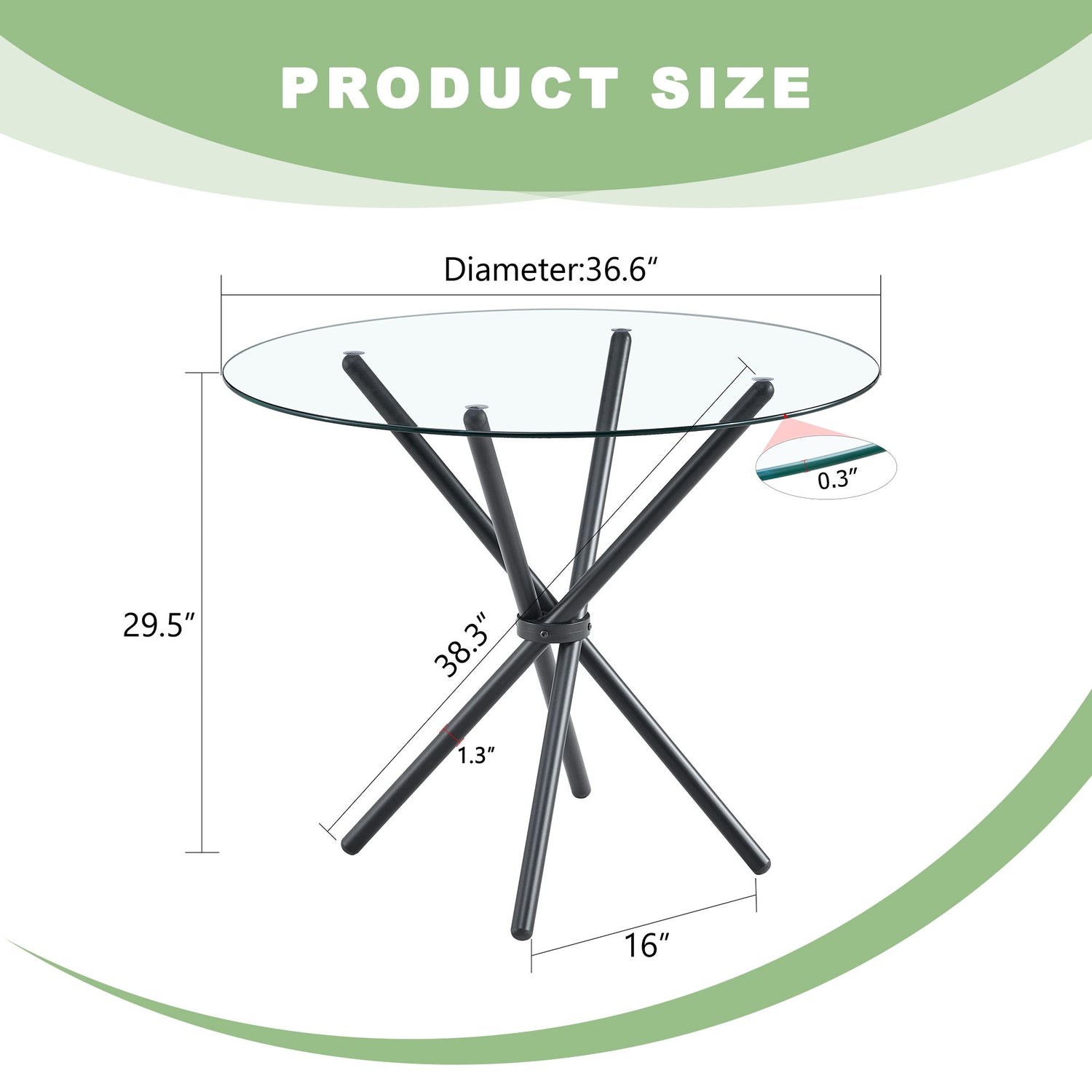 Modern Circular Transparent Tempered Glass Round Table With Metal Legs 36.6&quot; Diameter - Silver / Transparent
