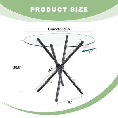 Modern Circular Transparent Tempered Glass Round Table With Metal Legs 36.6&quot; Diameter - Silver / Transparent