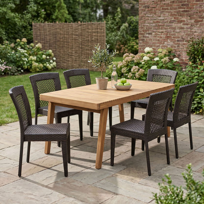 7 Piece Outdoor Patio Dining Set With Table &amp; 6 Chairs - Brown / Brown Multi