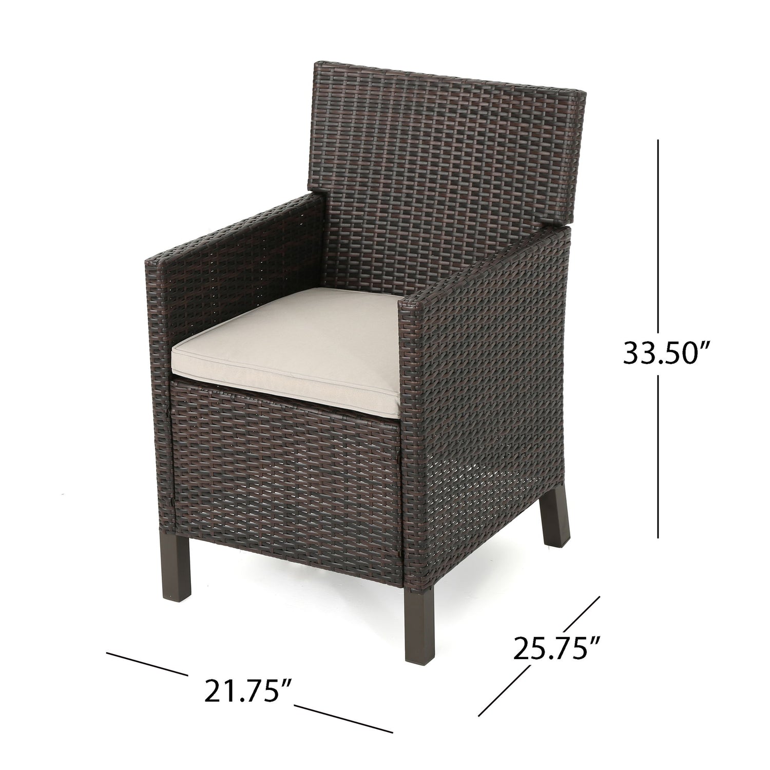 Outdoor Rattan Dining Chair With Straight Legs And Sloped Arms