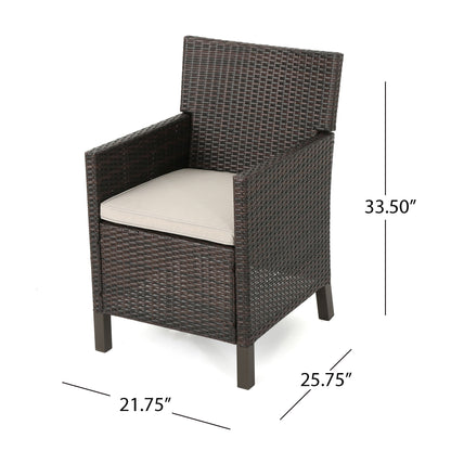 Outdoor Rattan Dining Chair With Straight Legs And Sloped Arms