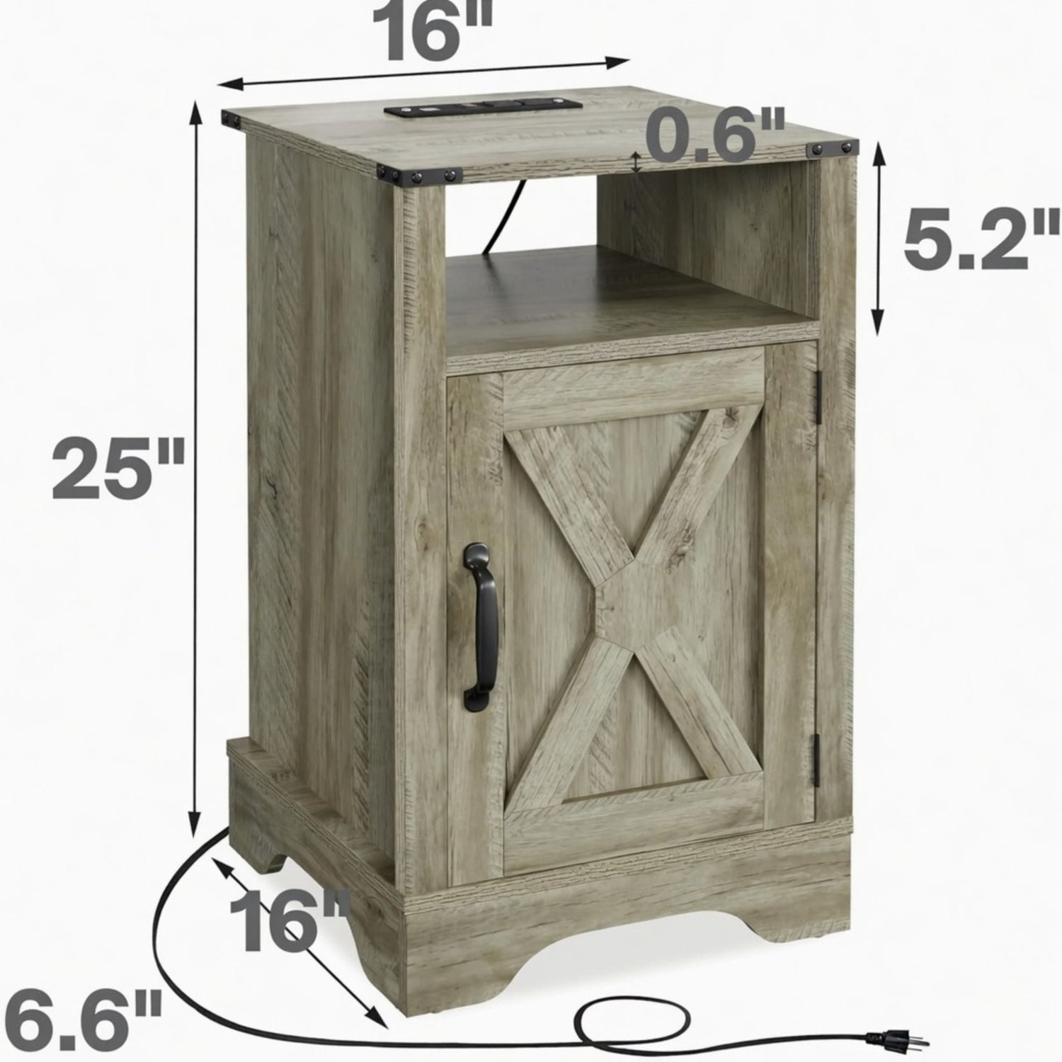 Farmhouse Nightstand, Charging Station &amp; Storage
