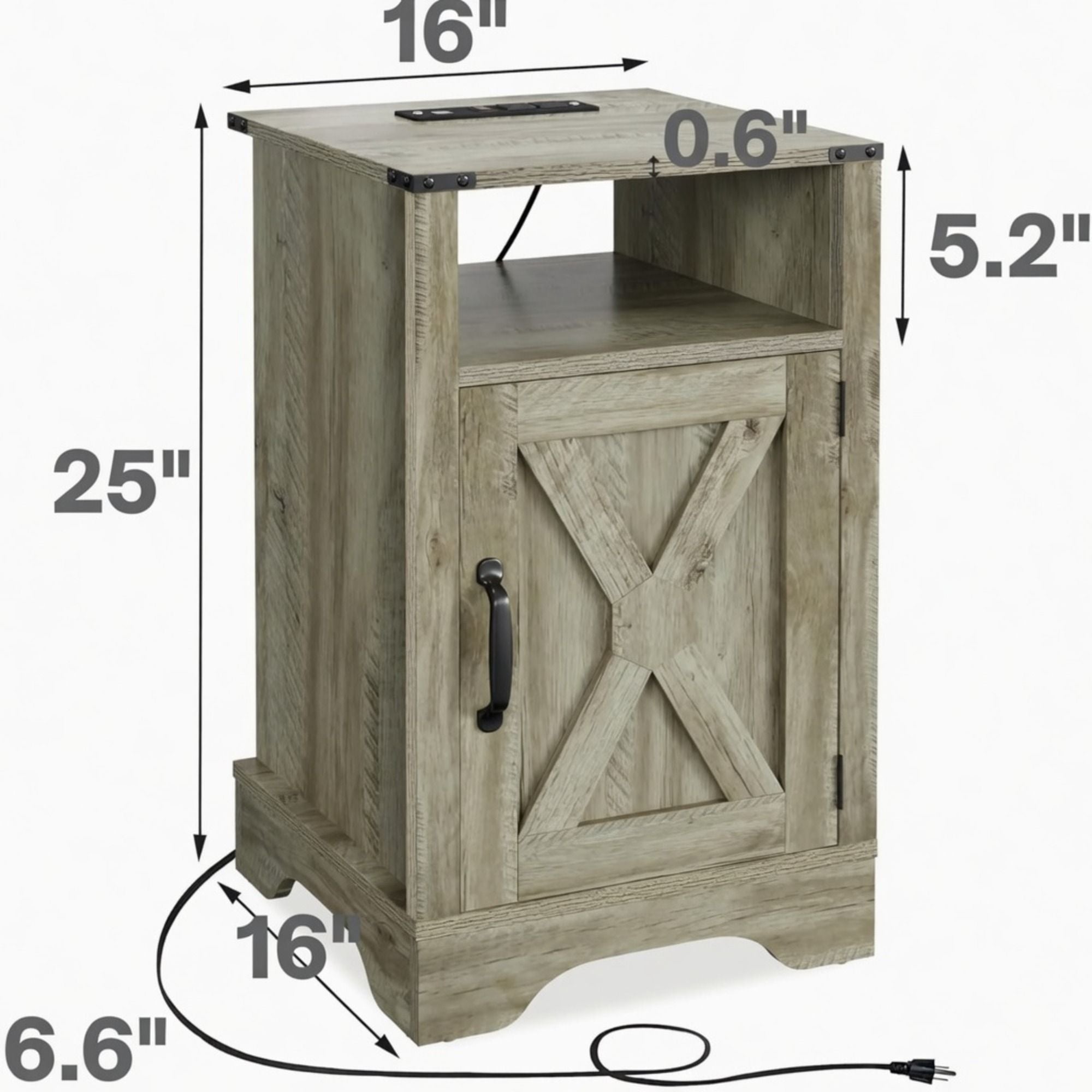 Farmhouse Nightstand, Charging Station &amp; Storage