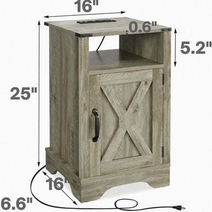 Farmhouse Nightstand, Charging Station &amp; Storage