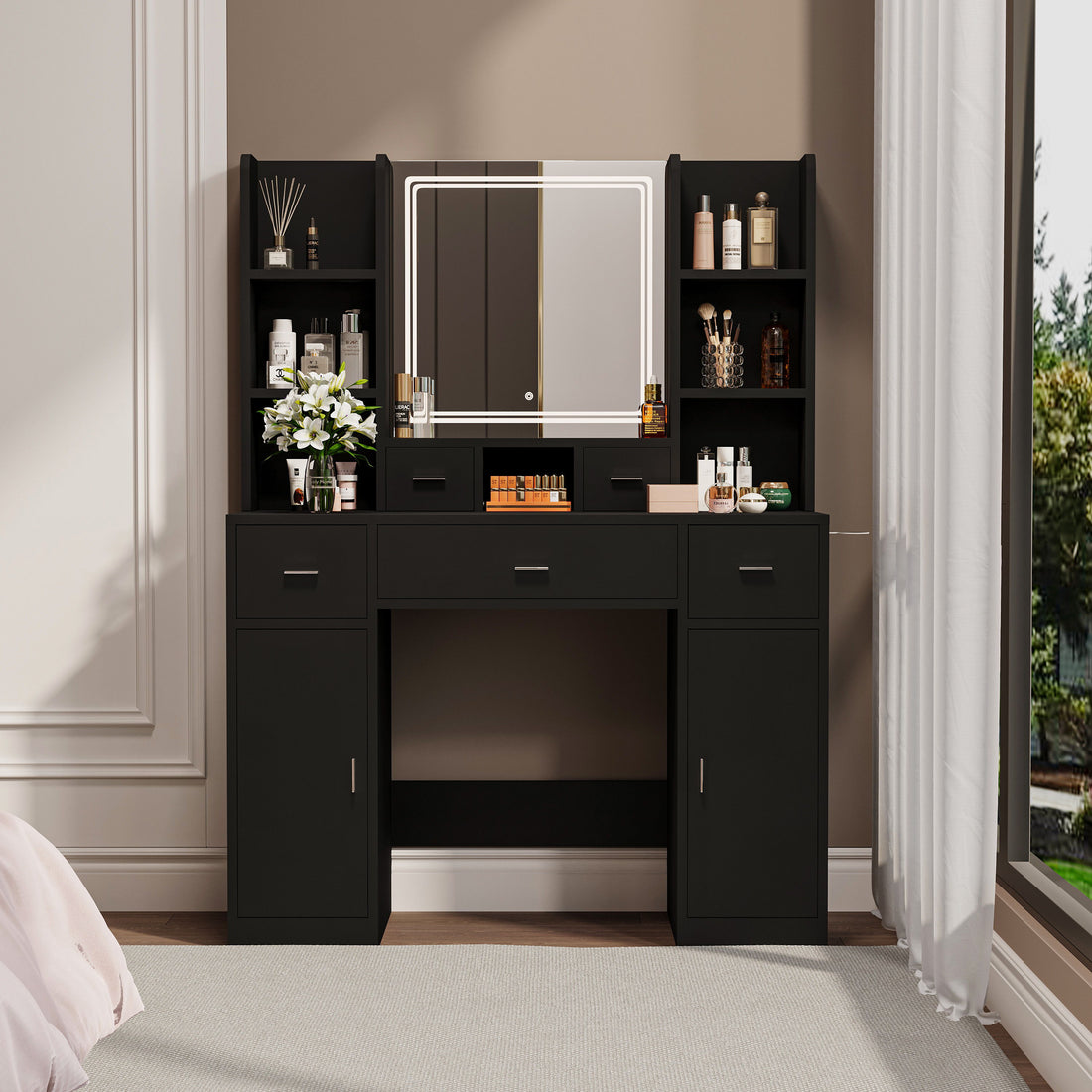 43.31&quot; Newly Designed Smart Mirror Dressing Table With Drawers And Storage Cabinet, Dressing Table With Dressing Pad For Bedroom, Dressing Room