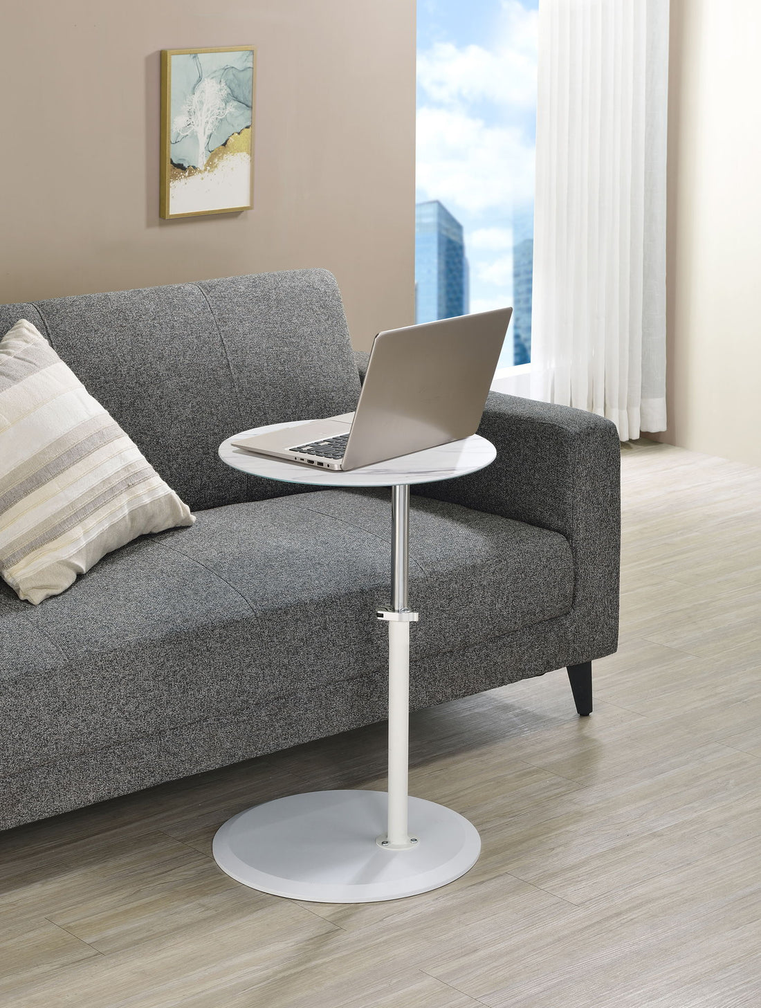 Orbit - 15.5&quot; End Table With Height Adjustable Marble Textured Top