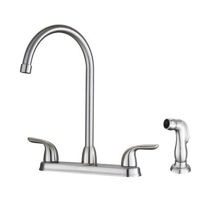 Kitchen Sink Faucet With 2 Handles And Pull Out Side Sprayer, 4 Hole Installation