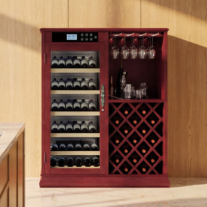 69 Bottle Wine Fridge With Touch Control, LED Lighting, Humidity Regulation - Cherry