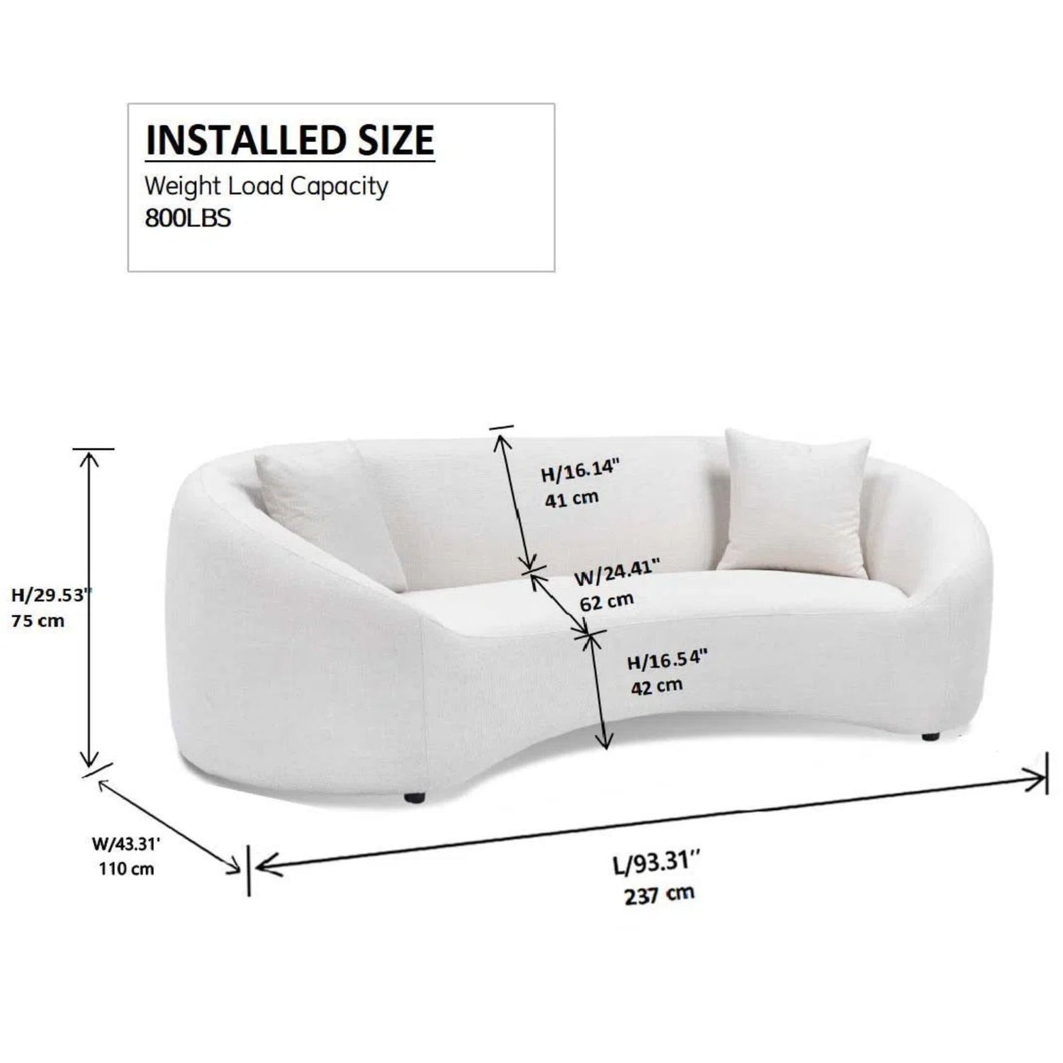 Curved 3 Seater Sofa For Living Room - White