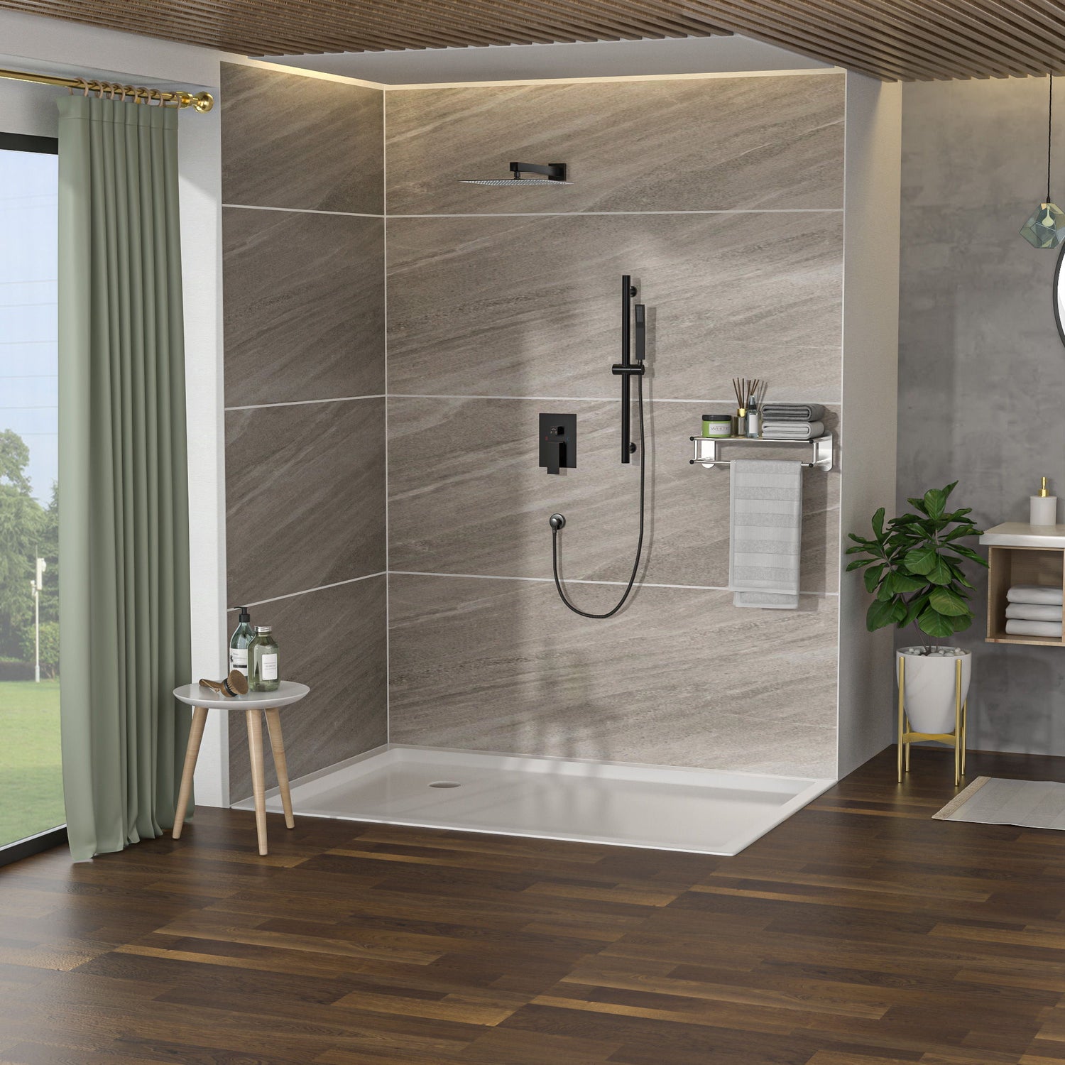 Wall Mounted Square Shower System With Adjustable Slide Bar, Rainfall Shower Head, 10 &quot; - Oil-Rubbed Bronze
