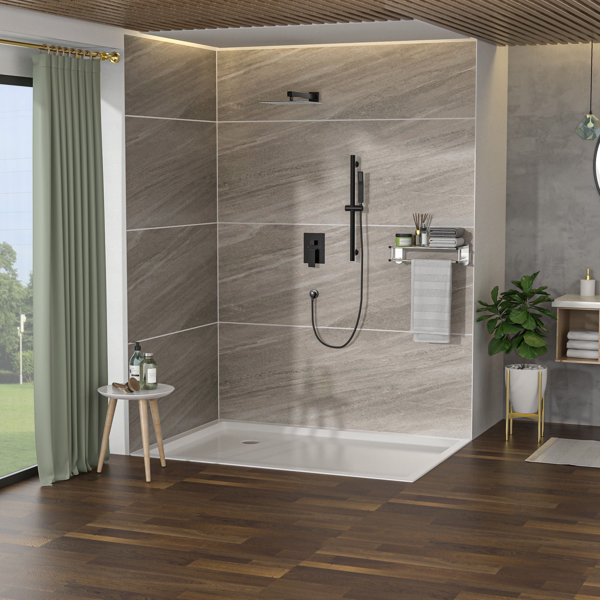Wall Mounted Square Shower System With Adjustable Slide Bar, Rainfall Shower Head, 10 &quot; - Oil-Rubbed Bronze