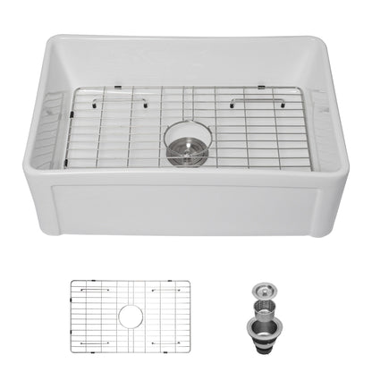 Sink 30&quot; Apron Front Reversible Single Bowl Kitchen Sink &amp; Grid And Strainer - White