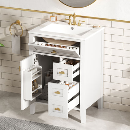 Bathroom Vanity With Sink, 3 Drawers &amp; Cabinet With 2 Tier Door Storage Rack, Soft Close Doors &amp; Drawers