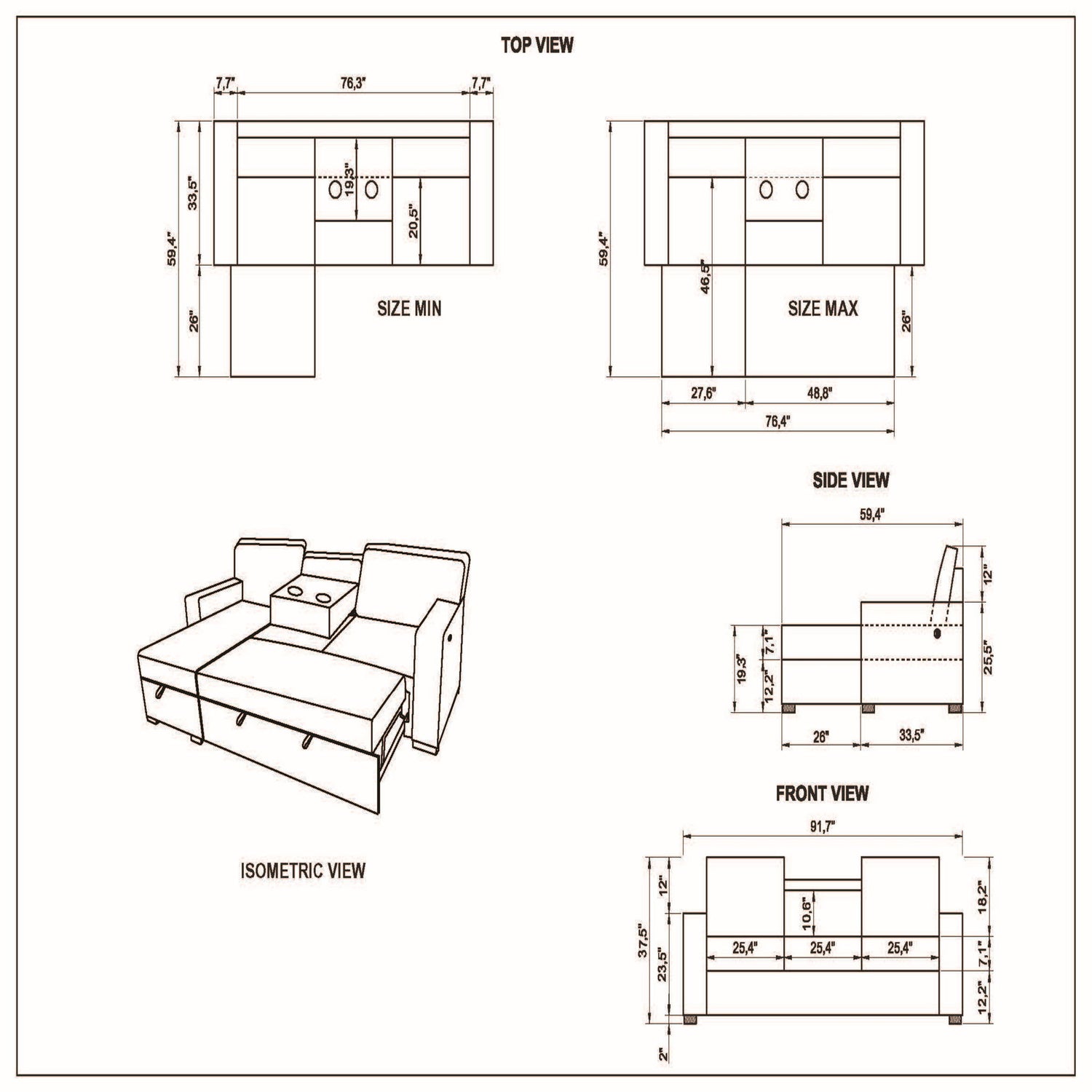 Territory - Pull Out Sofa Bed With Design - Dark Gray