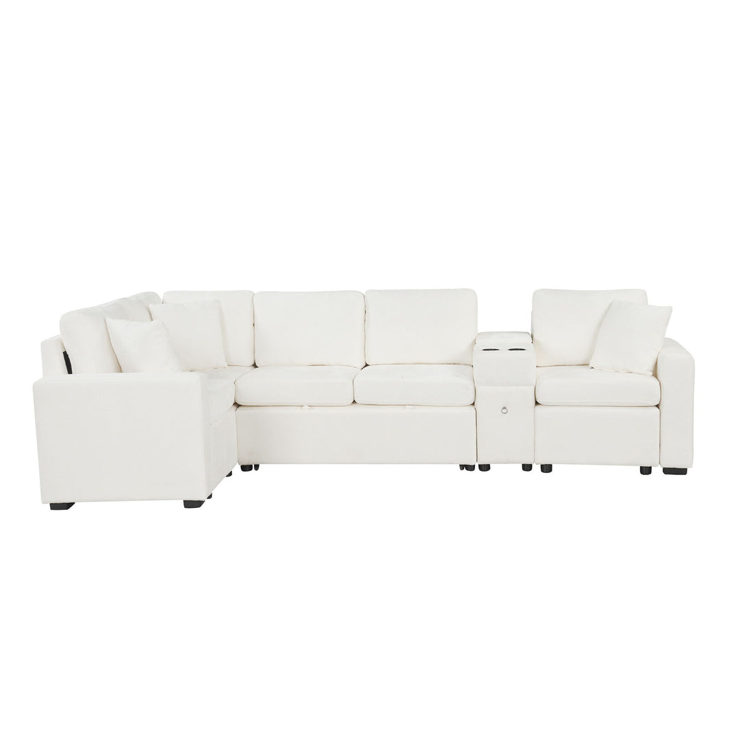 Modular L-Shaped Sectional Sofa Bed With Pull-Out Sleeper, Cup Holders, And Storage