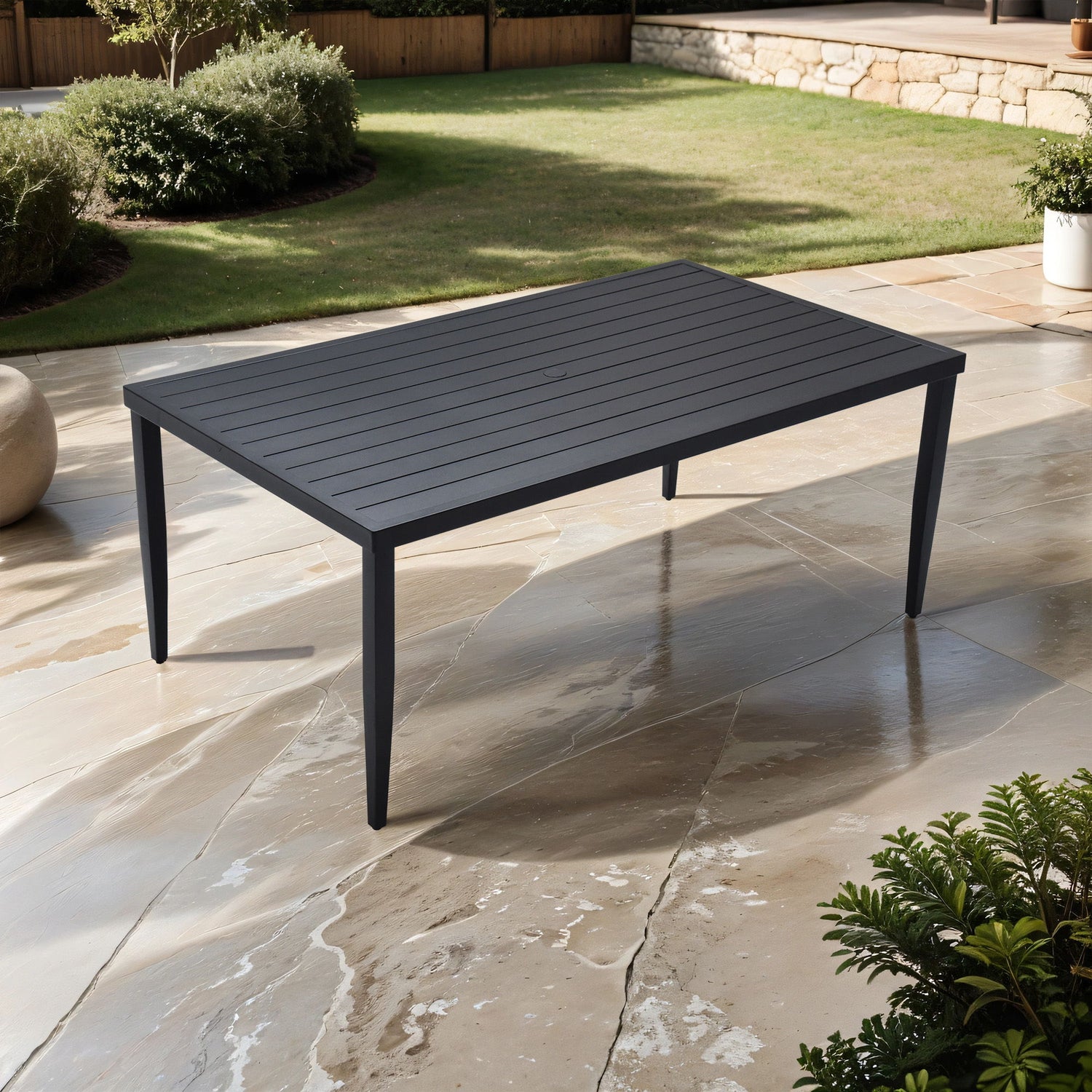 Outdoor Patio Dining Table With Tapered Feet &amp; Umbrella Hole