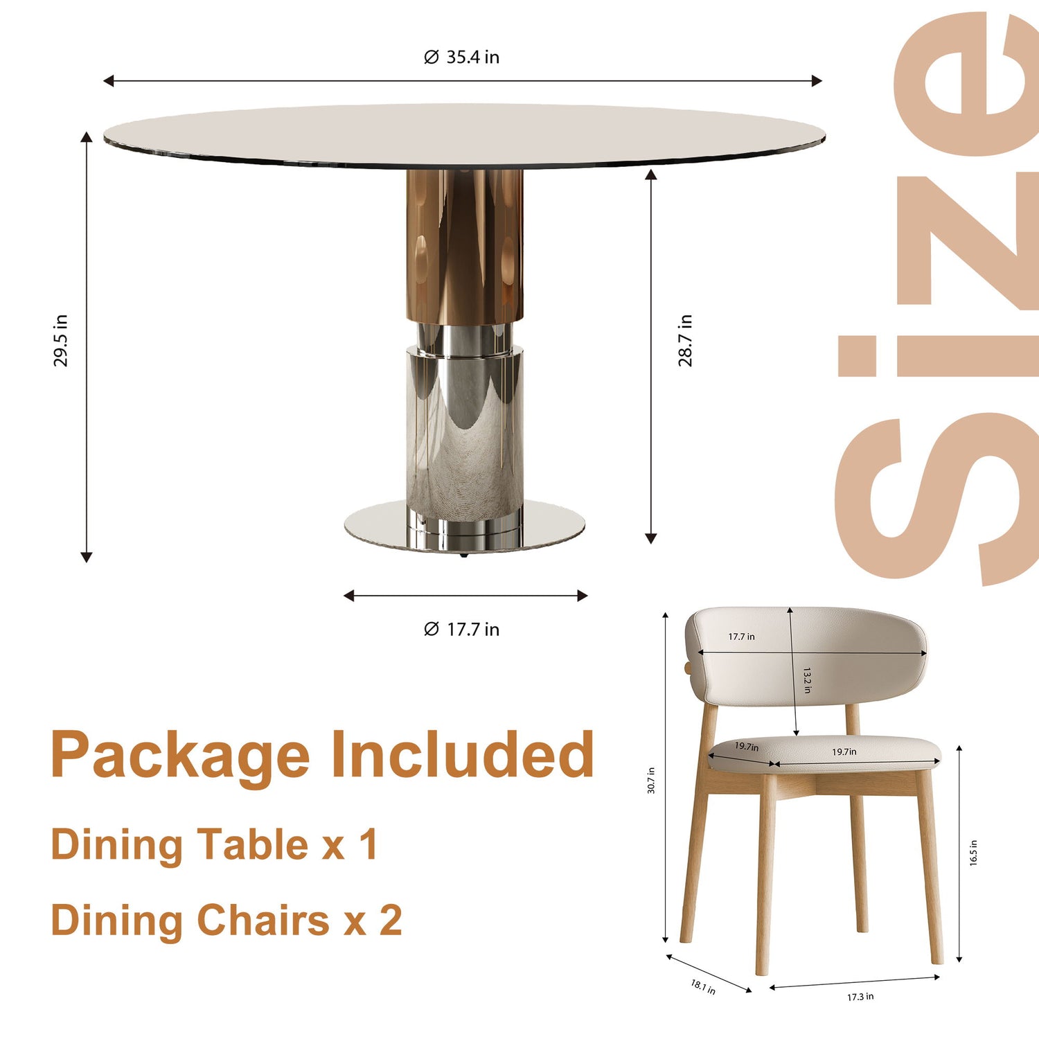 Round Dining Table &amp; Tempered Glass Top - Brown