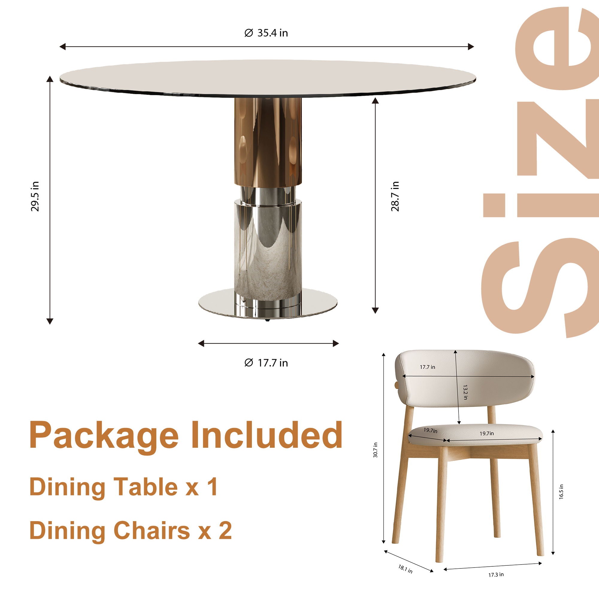 Round Dining Table &amp; Tempered Glass Top - Brown