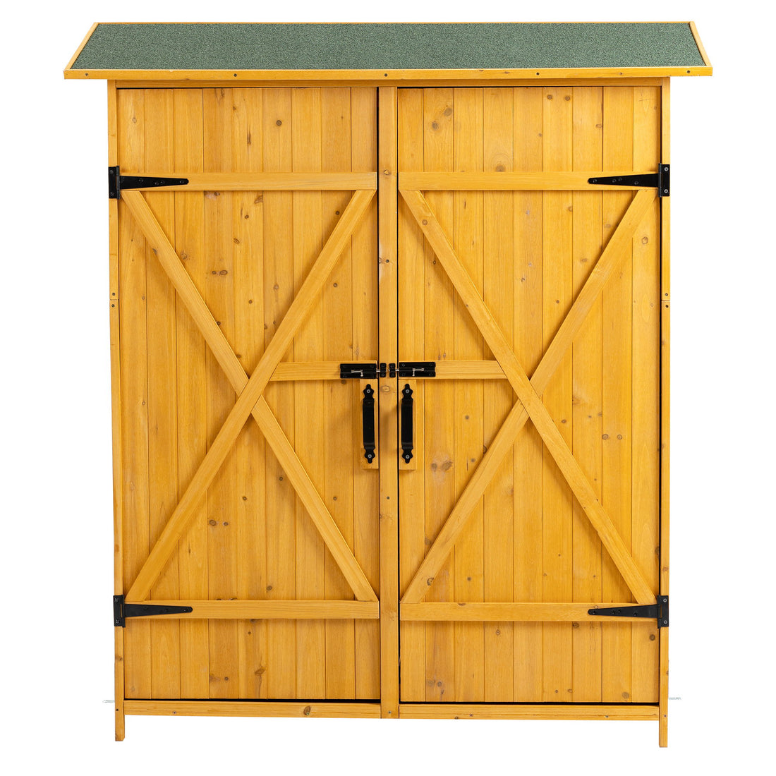 Outdoor Storage Shed With Lockable Door, Wooden Tool Storage Shed With Detachable Shelves &amp; Pitch Roof - Natural