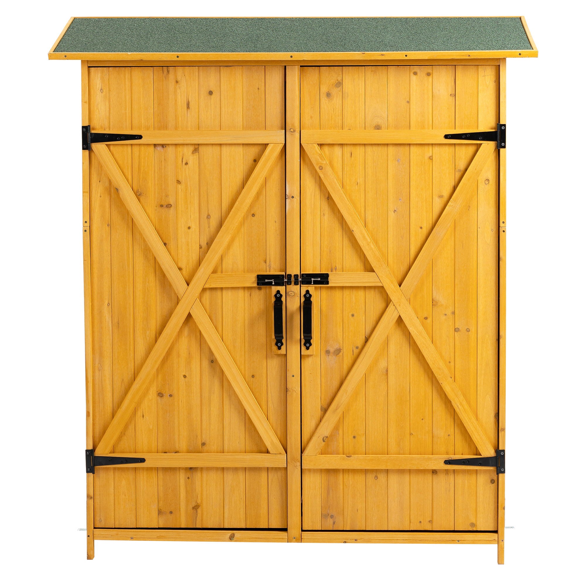 Outdoor Storage Shed With Lockable Door, Wooden Tool Storage Shed With Detachable Shelves &amp; Pitch Roof - Natural