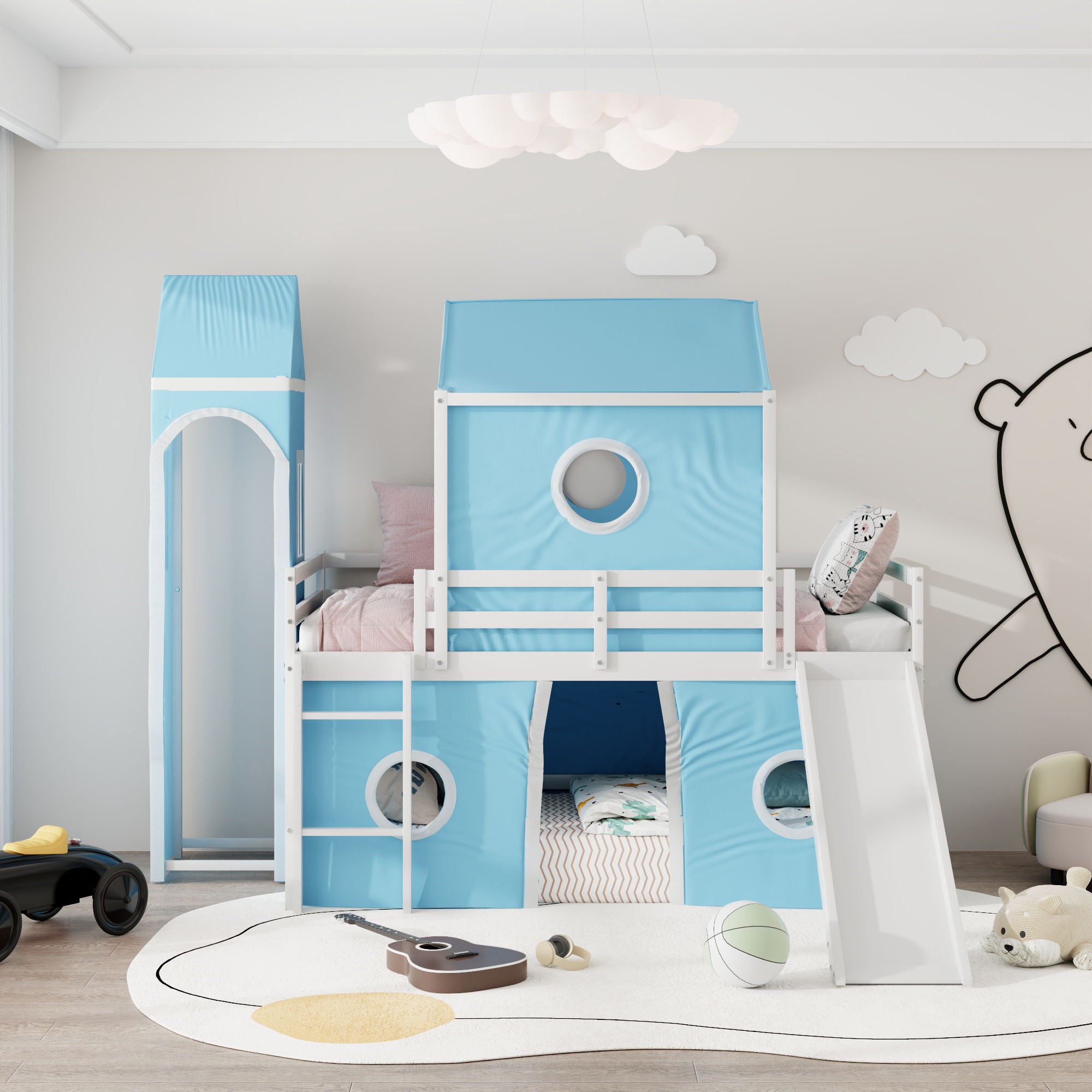 Loft Bed &amp; Slide Tent And Tower