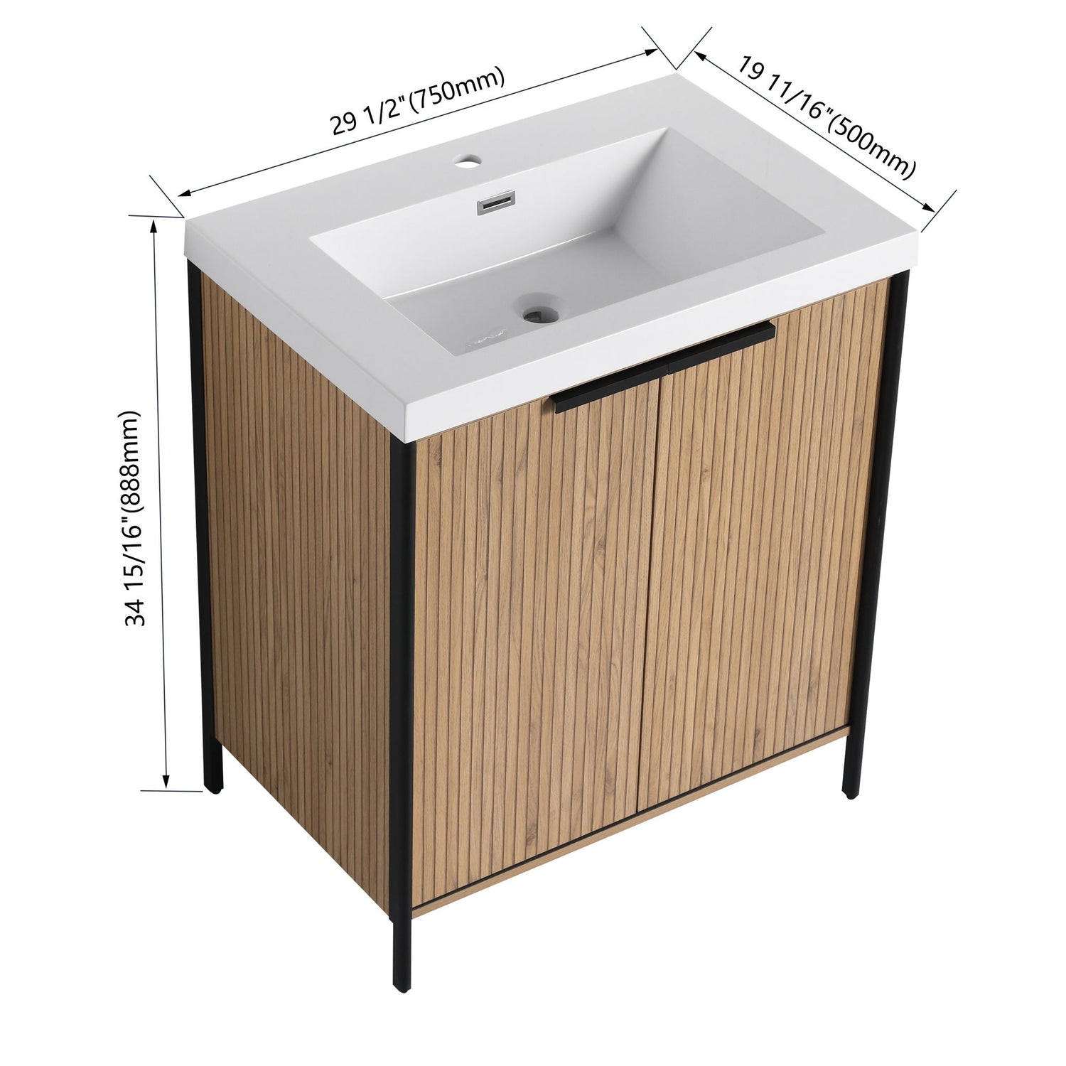 Modern Freestanding Bathroom Vanity With Resin Sink &amp; Soft Close Cabinet Doors