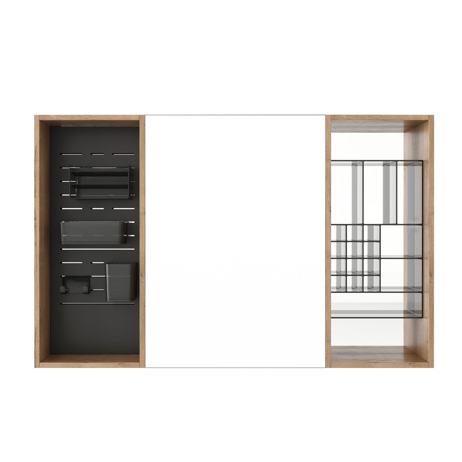 Wall Mounted Bathroom Mirror Cabinet With Storage - Imitative Oak