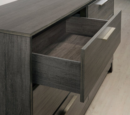 Ioana Antique Grey Finish Wood Bed Room Set, King Size Bed, Dresser, Mirror, Night Stand, Chest