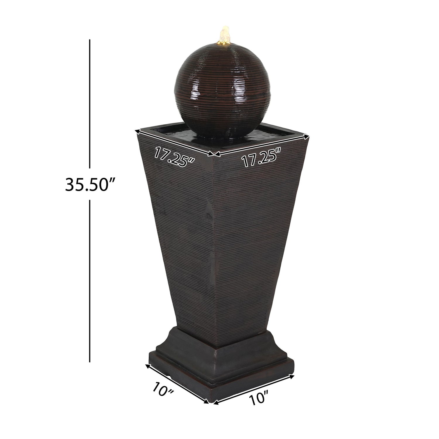 35.5&quot; Tall Column Fountain With LED Lights, Retro Outdoor Decor, Weather Resistant Feature - Dark Brown