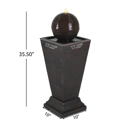 35.5&quot; Tall Column Fountain With LED Lights, Retro Outdoor Decor, Weather Resistant Feature - Dark Brown