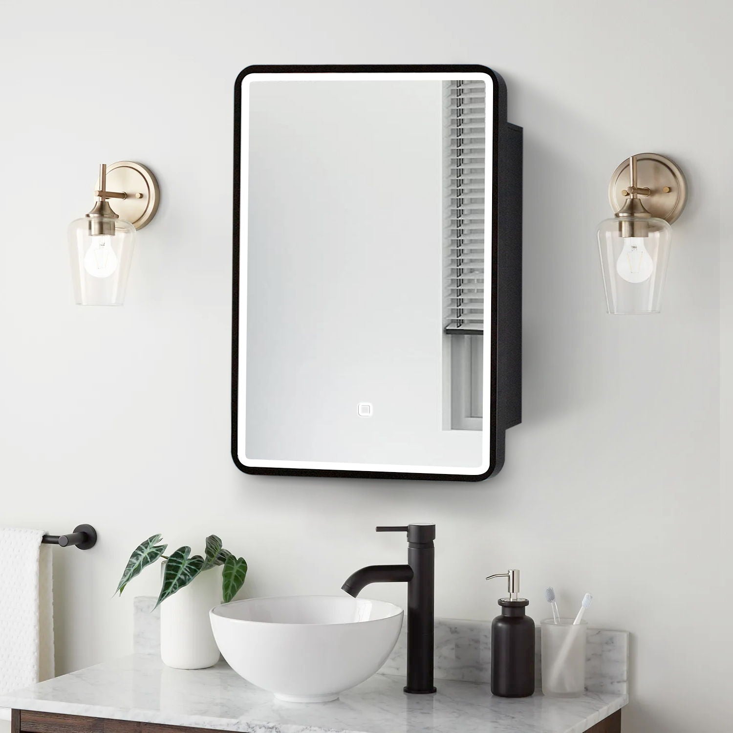 24X30&quot; Led Black Framed Wall Mount Medicine Cabinet With Mirror Anti - Fog Function 3 Colors With Light - Black