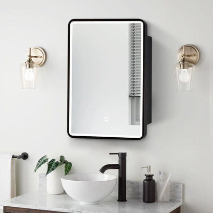 24X30&quot; Led Black Framed Wall Mount Medicine Cabinet With Mirror Anti - Fog Function 3 Colors With Light - Black
