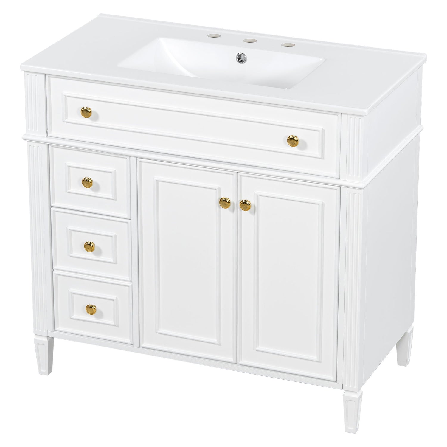 Bathroom Vanity With Sink, 3 Drawers &amp; 2 Doors